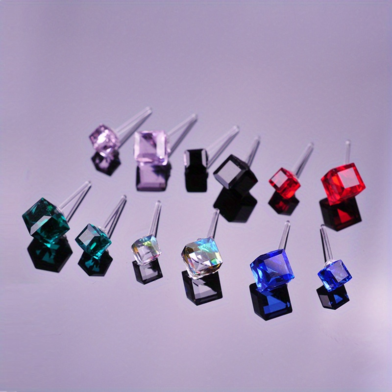 16pcs Crystal Stud Earrings Set, Plastic Post, Sensitive Ears